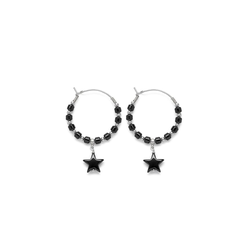 Orecchini cerchi medi stella pendente