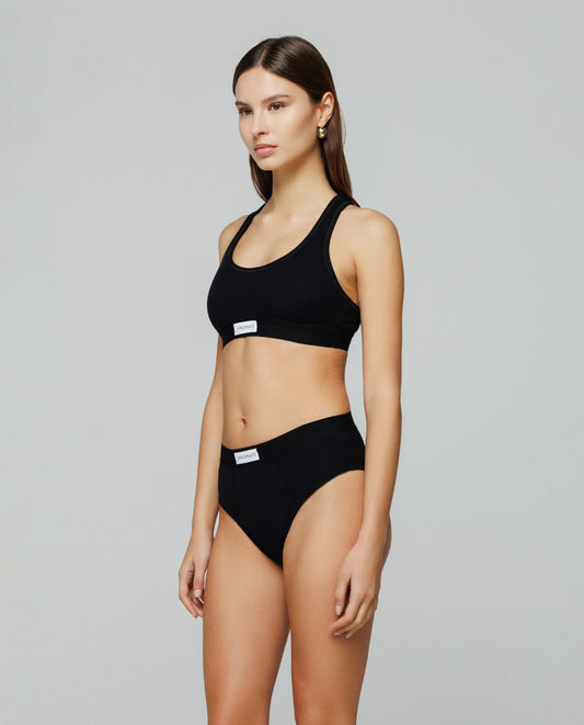 Slip sgambato a vita alta in Costina con Elastico colore nero