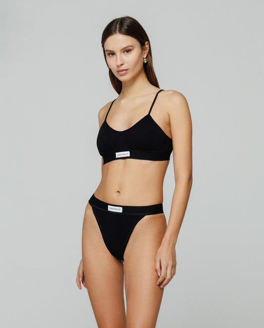Tanga in Costina con Elastico colore nero