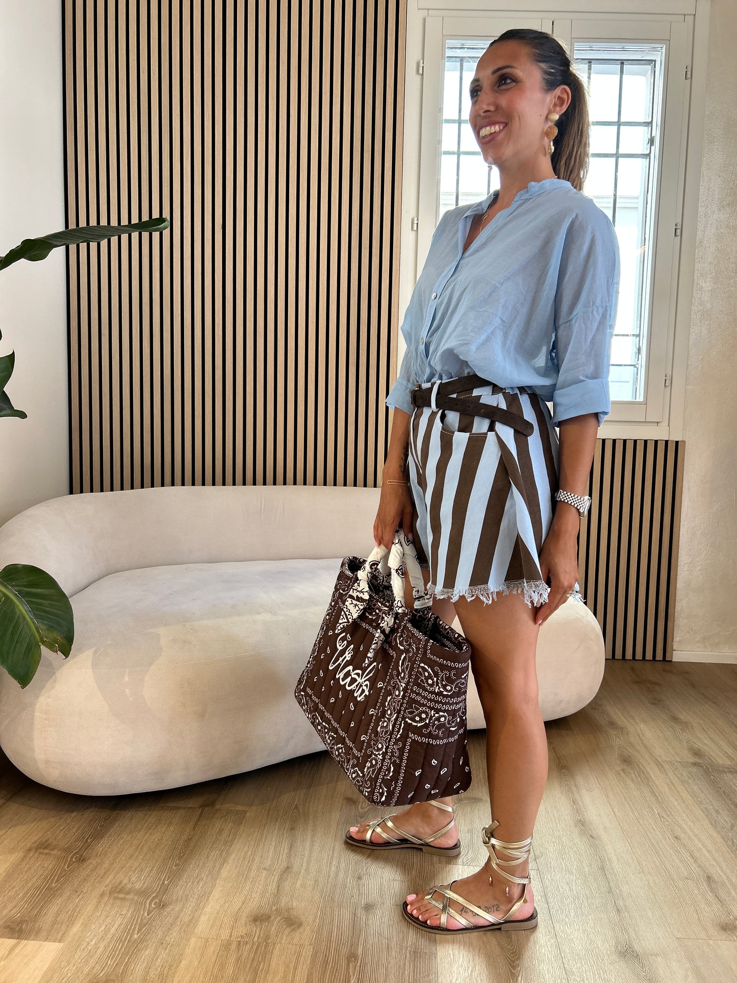 Shorts rigato azzurro/moro