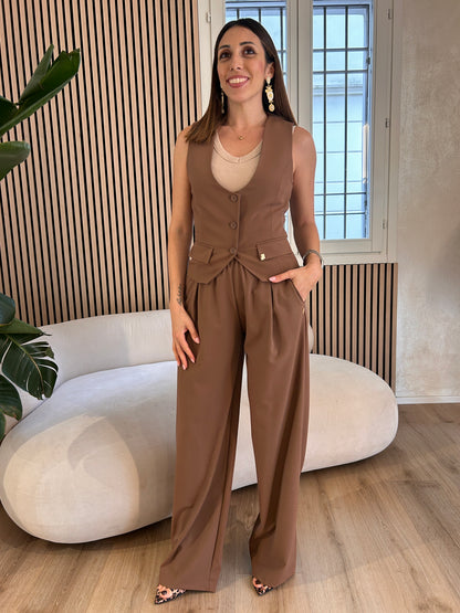 Pantalone over con pences e coulisse moka