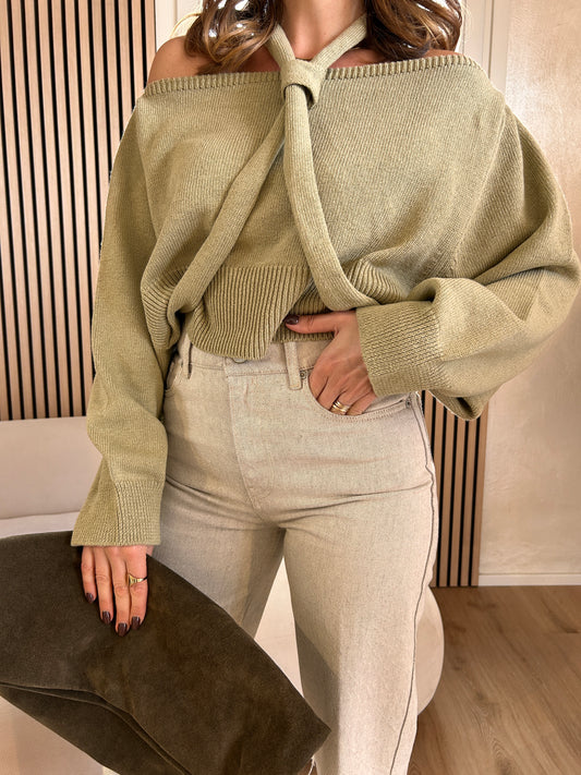 Maglia nodo collo kaki