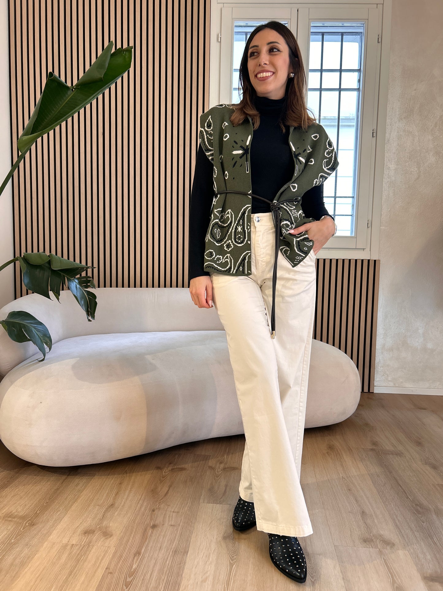 Pantalone chino con foulard Avorio