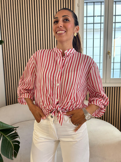 Camicia coreana gessata rossa