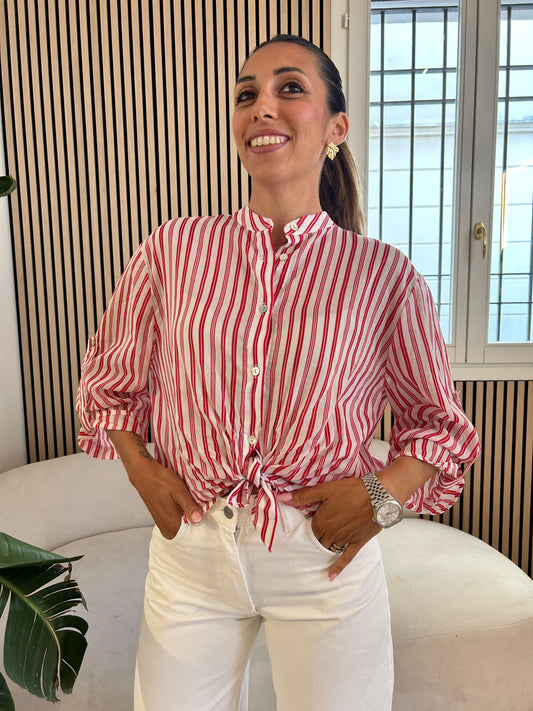Camicia coreana gessata rossa