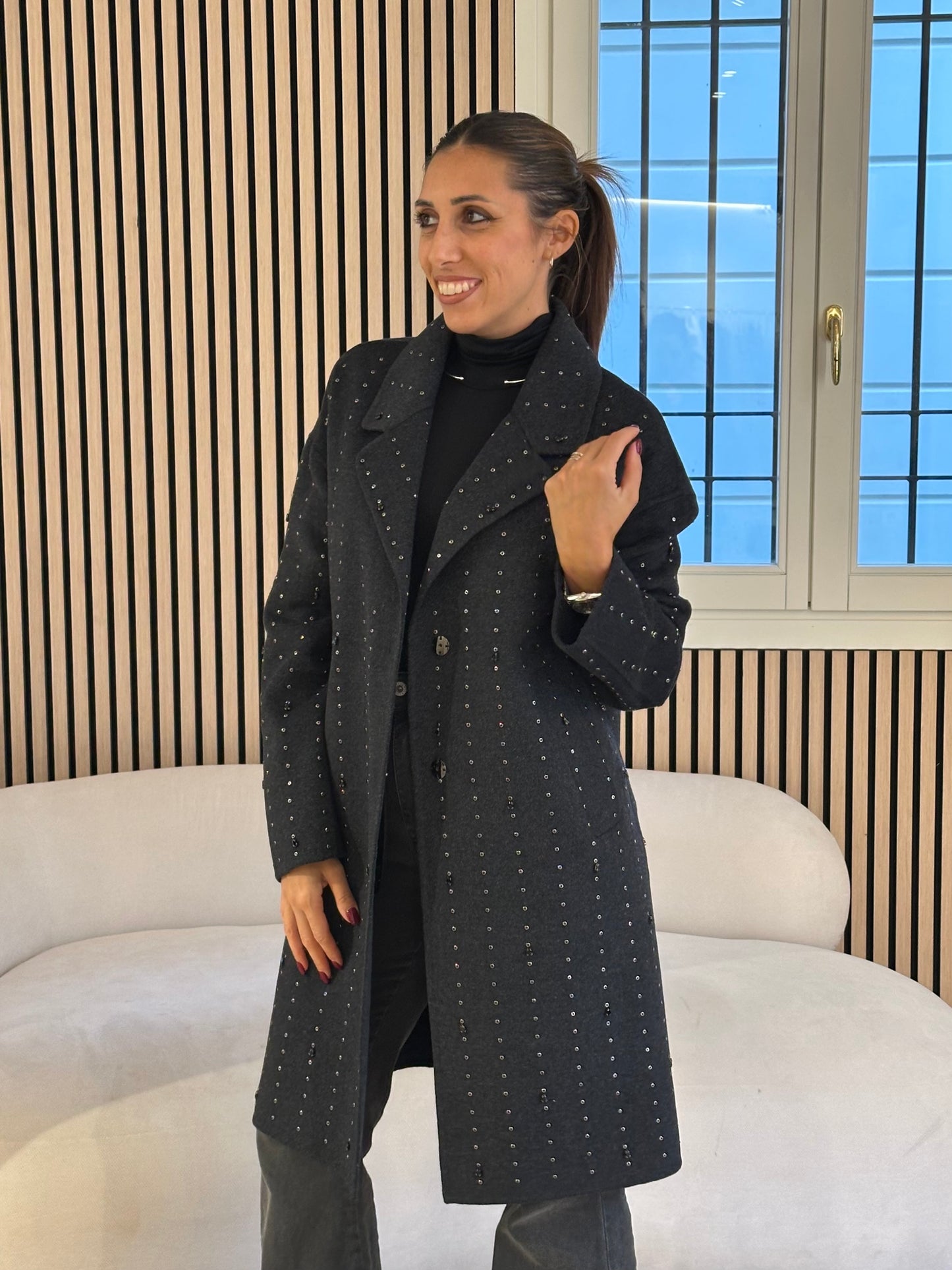 Cappotto handmade strass antracite