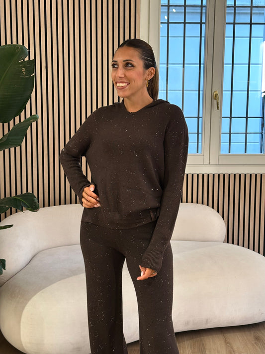 Maglia cappuccio con paillettes