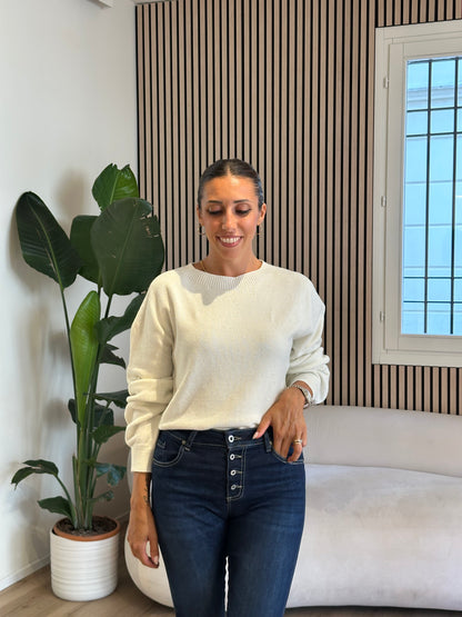 Maglia paricollo burro con paillettes