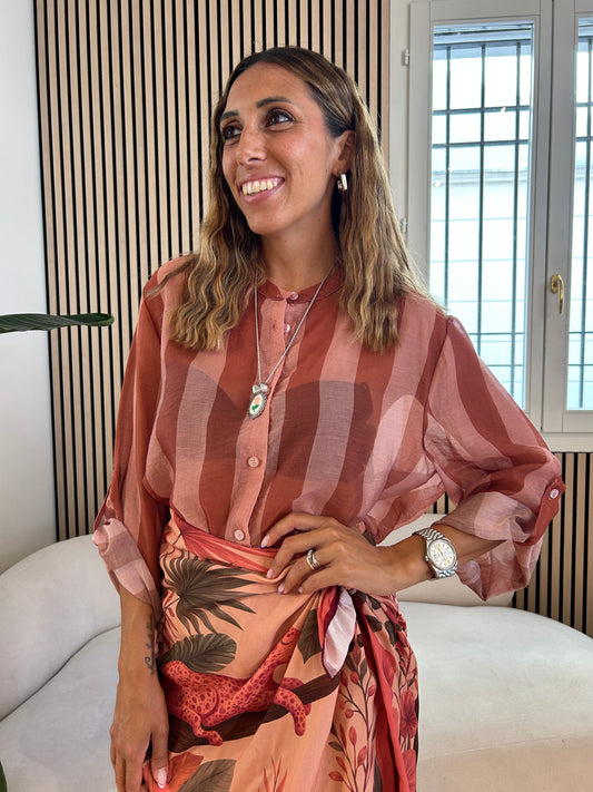 Camicia rigata cipria/tabacco