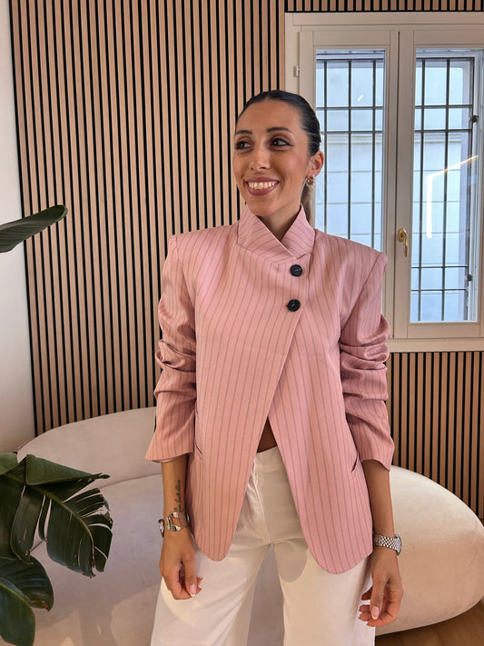 Giacca coreana gessata rosa