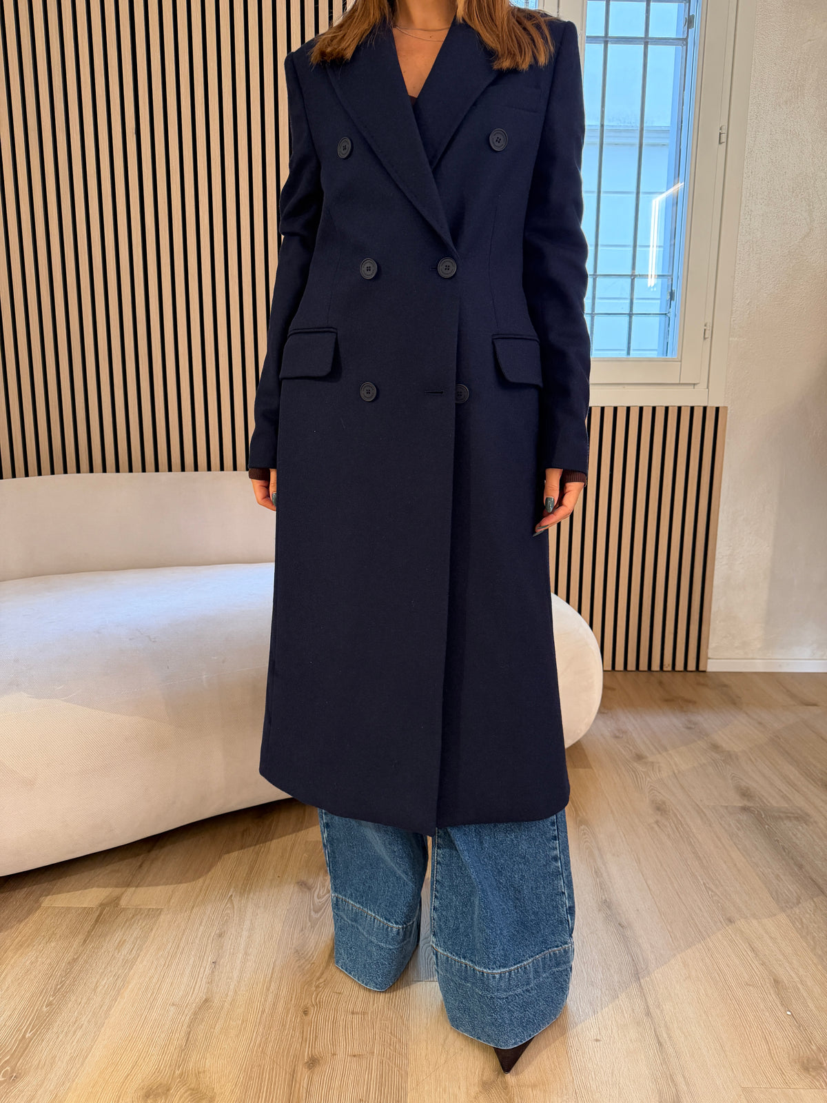 Cappotto doppiopetto blu notte