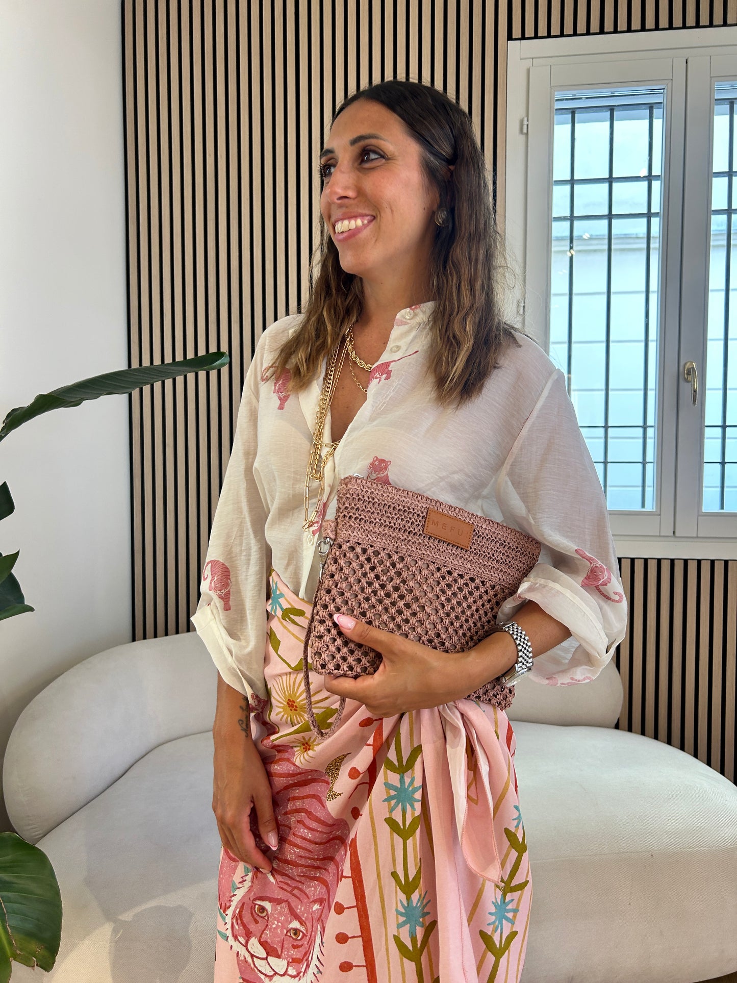 Camicia latte tigre rosa