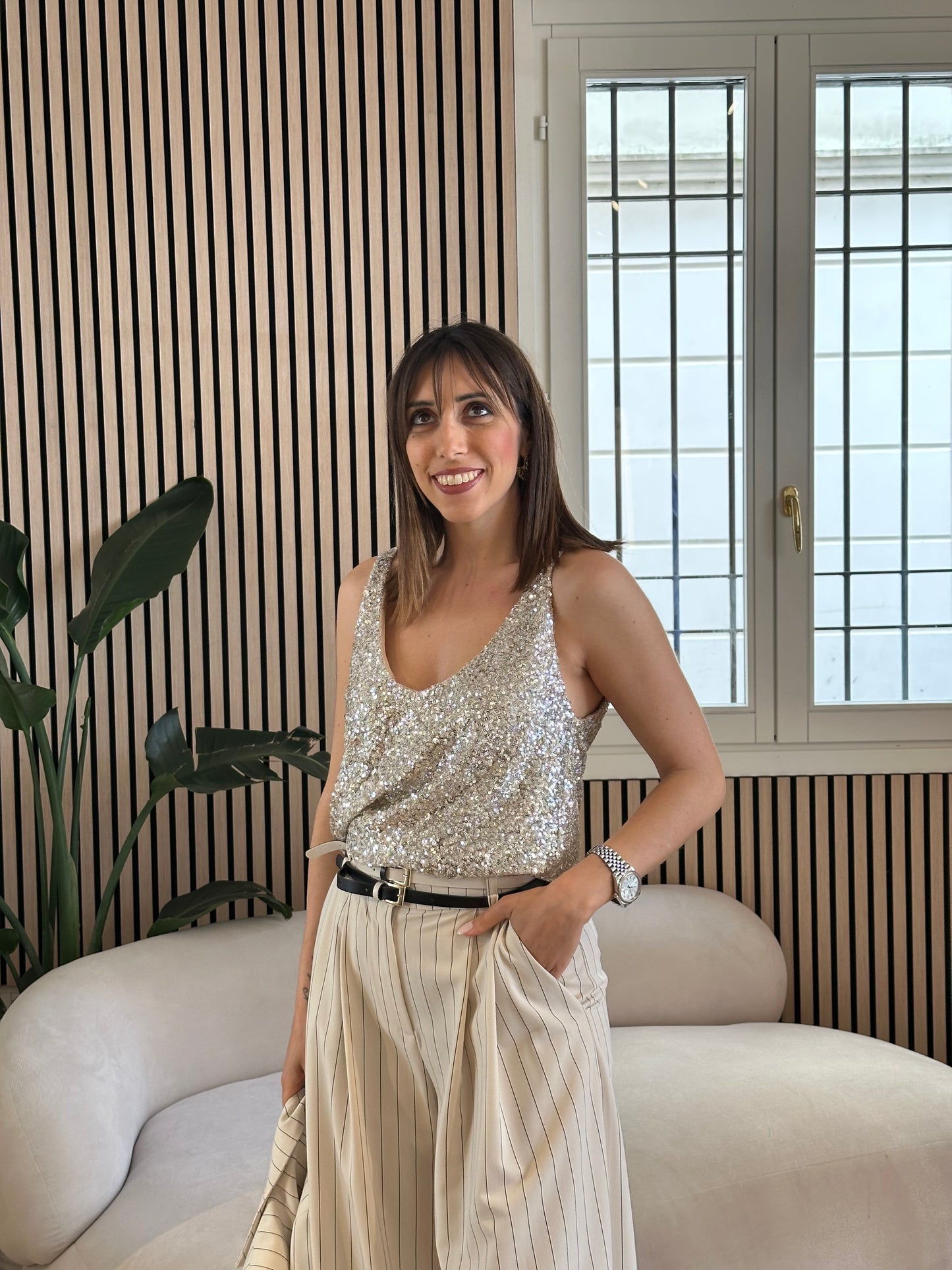 Canotta paillettes basic