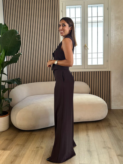 Pantalone moro a palazzo con cinturina oro