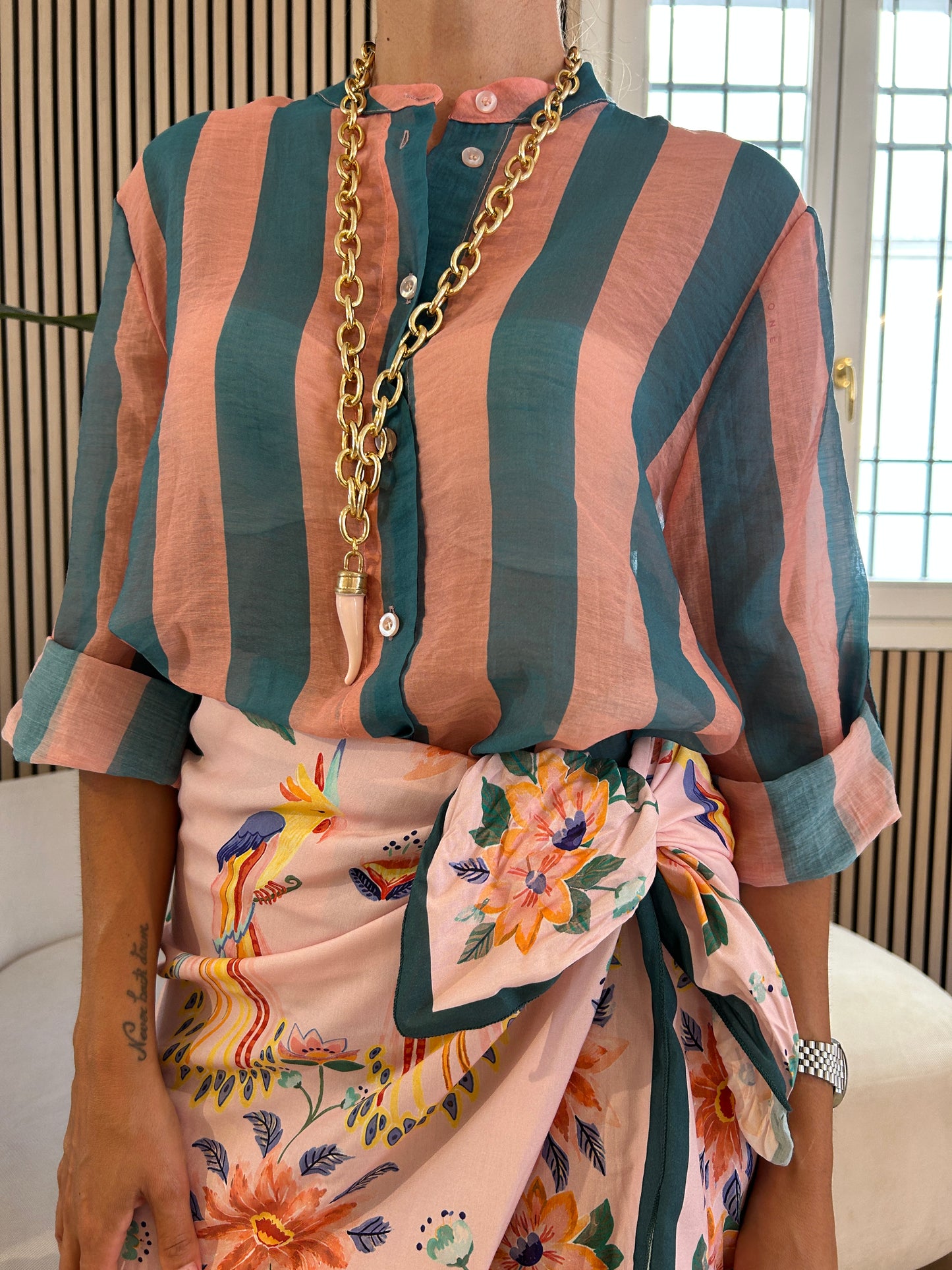 Camicia rigata Ottanio e rosa