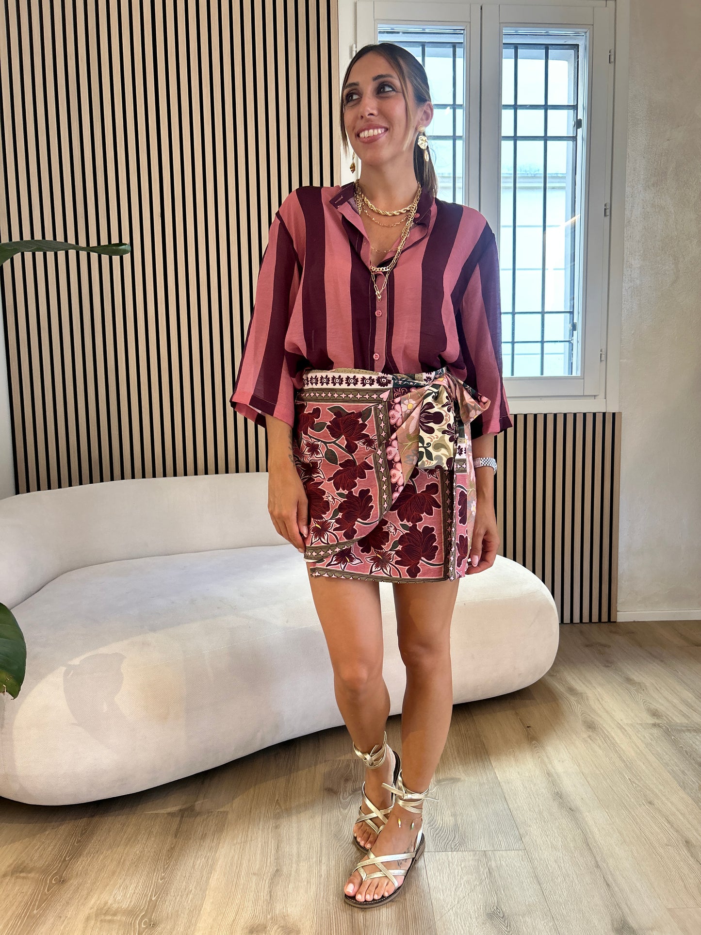 Camicia rigata rosa