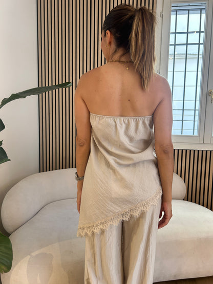 Top fascia con pizzo sabbia