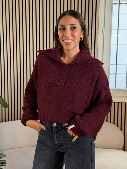 Maglia con collo alto bordeaux