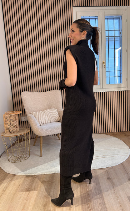 Abito manicotti misto lana moro