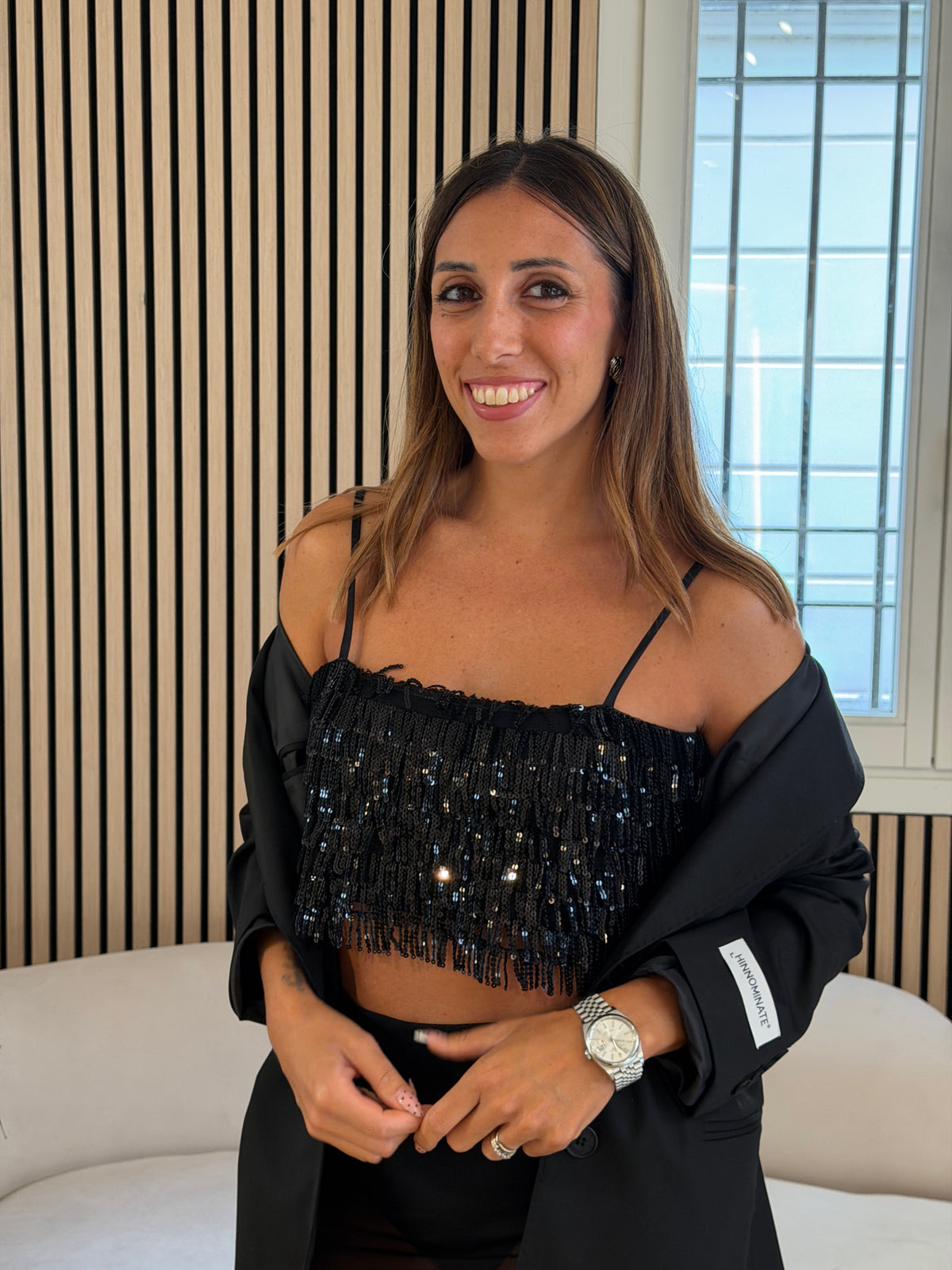 Top frange di paillettes