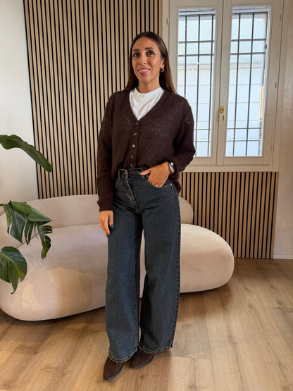 Cardigan corto in mohair caffè