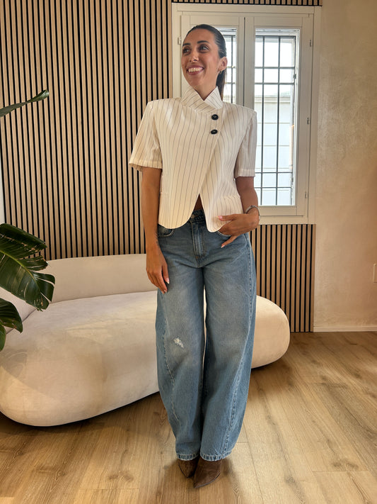 Giacca mezza manica collo coreana burro gessata