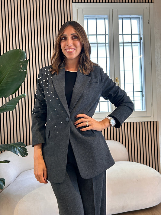 Giacca grigio mélange con strass