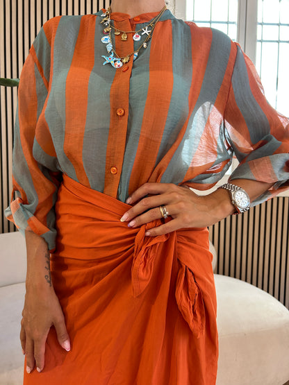 Camicia rigata arancio/carta da zucchero