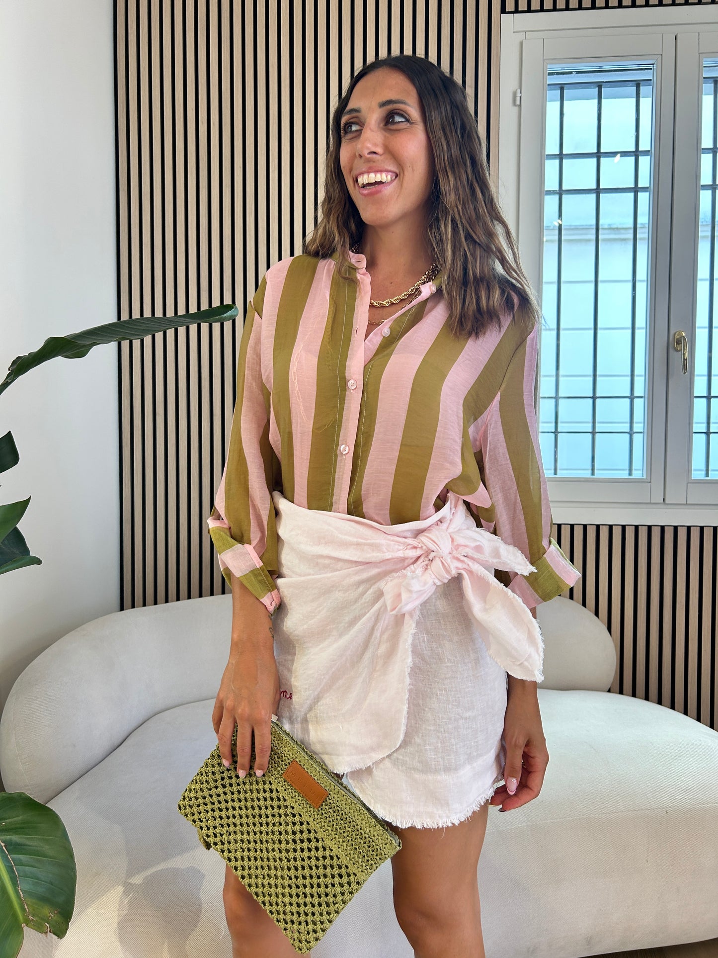 Camicia righe rosa e olio