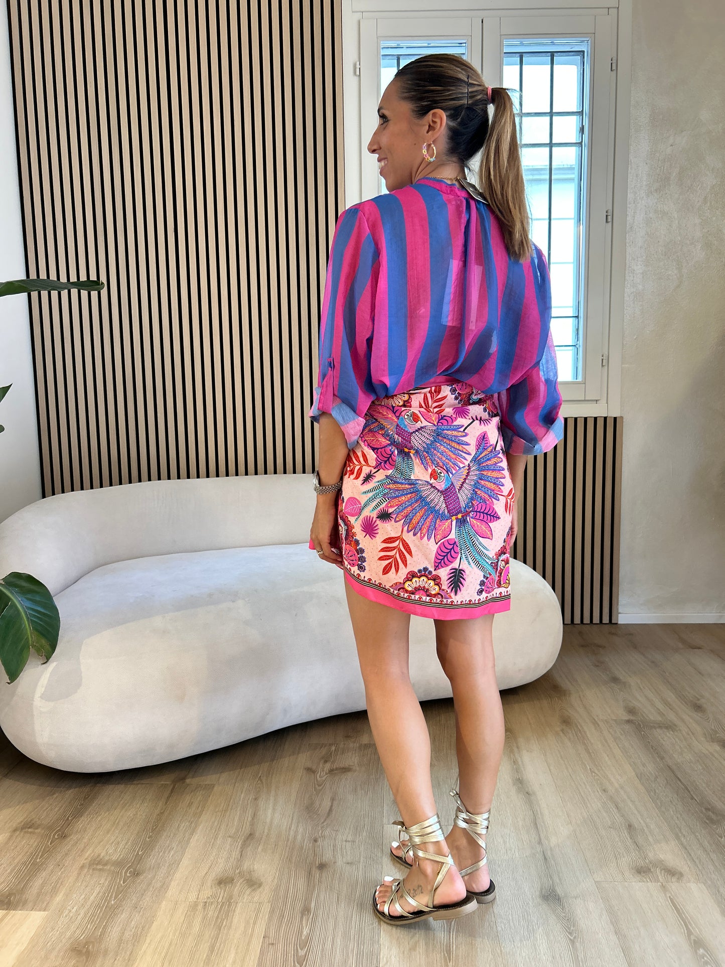 Camicia rigata azzurro/ fucsia