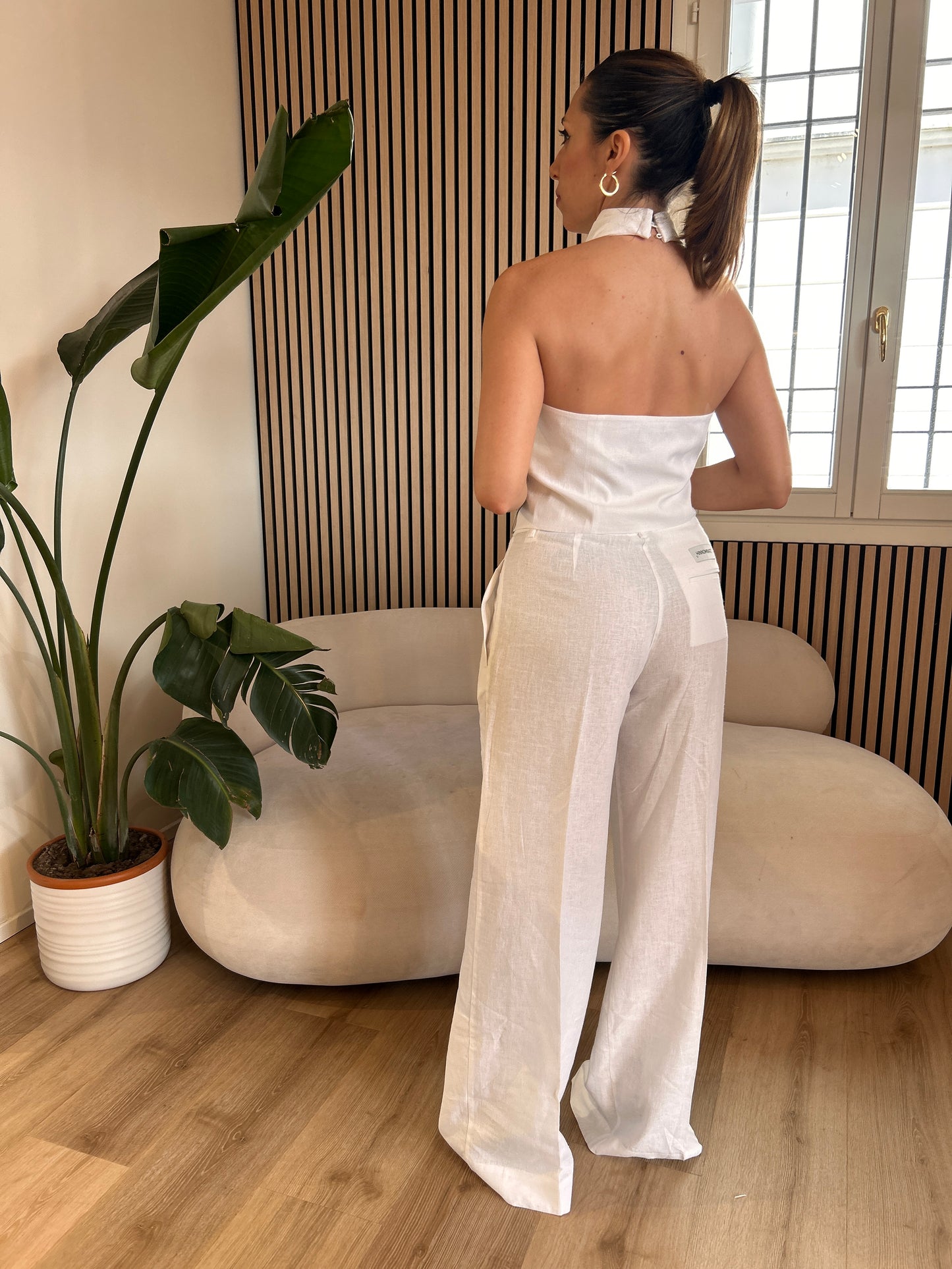 Top in lino incrocio bianco