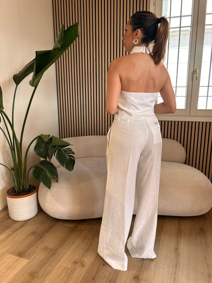 Top in lino incrocio bianco