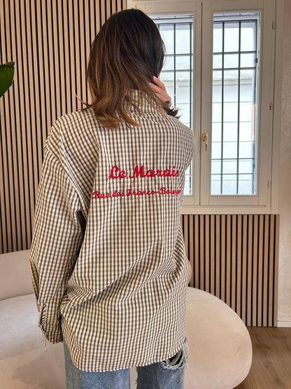 Camicia moro con ricamo rosso