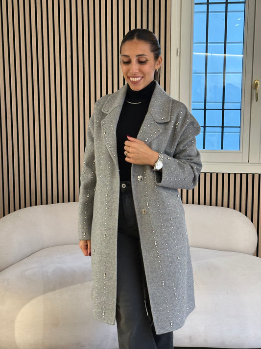 Cappotto handmade strass grigio