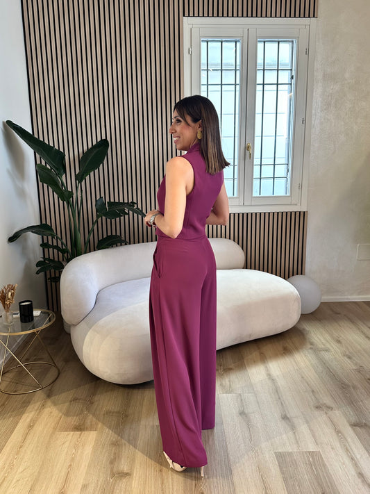 Pantalone vita alta magenta
