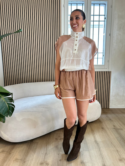 Camicia smanicata burro/cammello