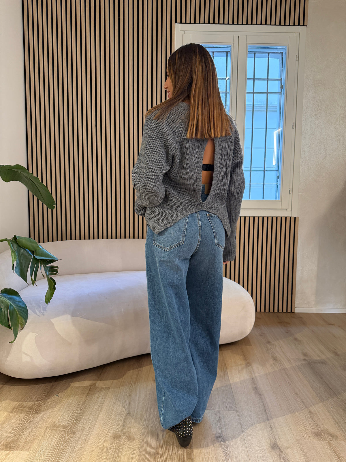 Maglia girocollo con dettaglio grigio mélange