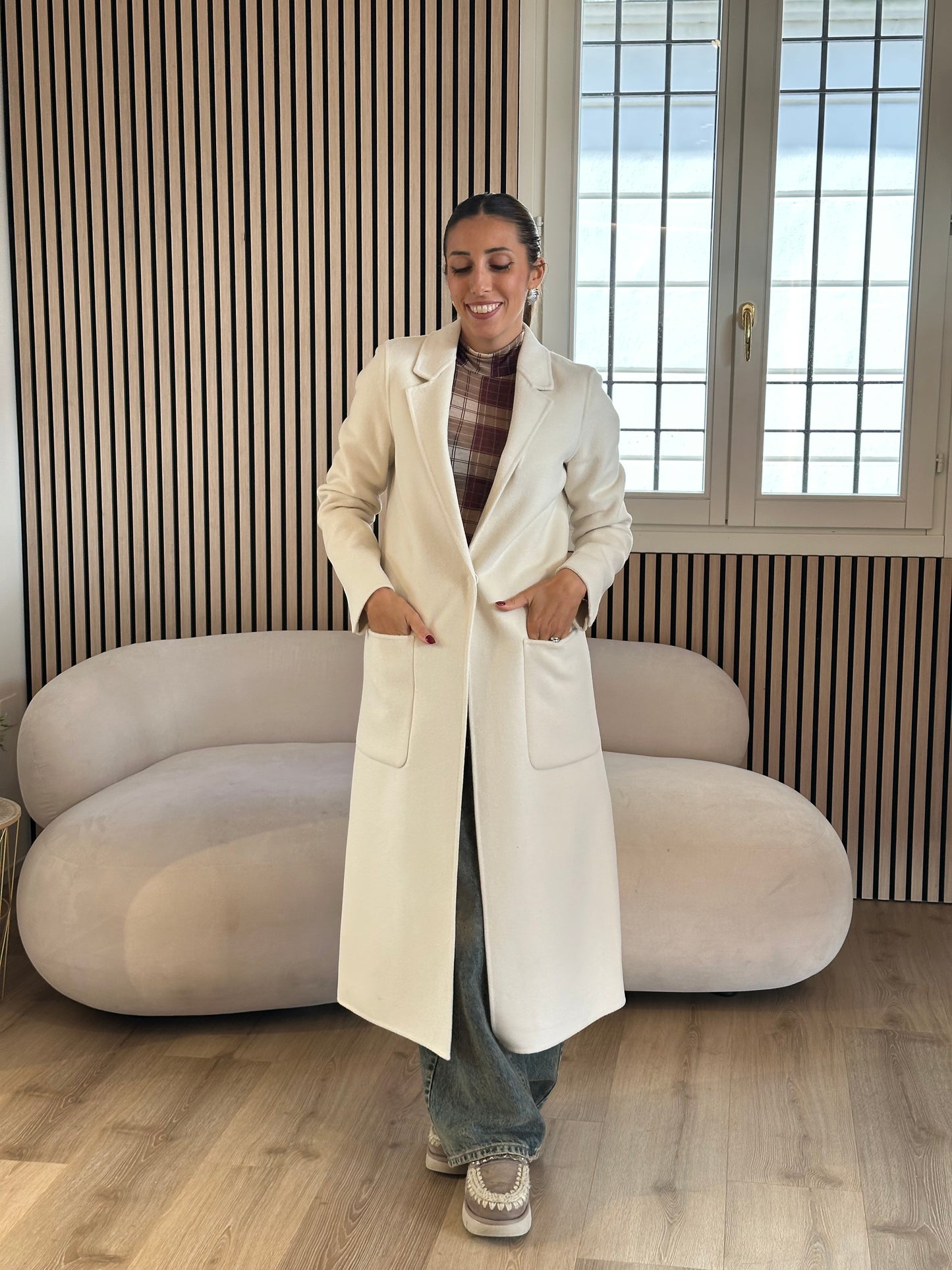 Cappotto monopetto handmade panna