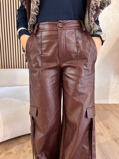 Pantalone ecopelle vino