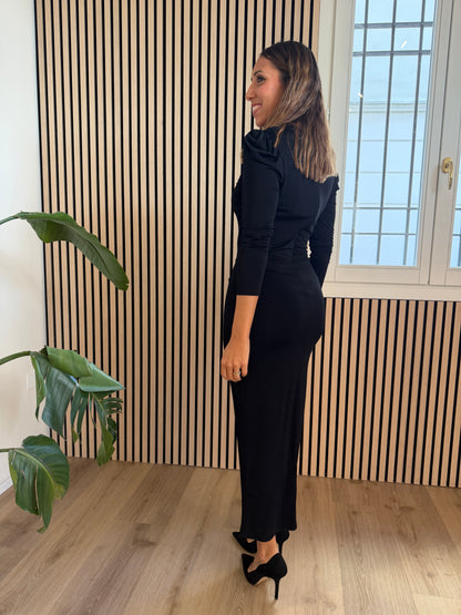 Abito midi V-Neck con arricciatura su maniche e busto
