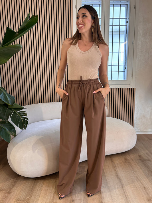 Pantalone over con pences e coulisse moka