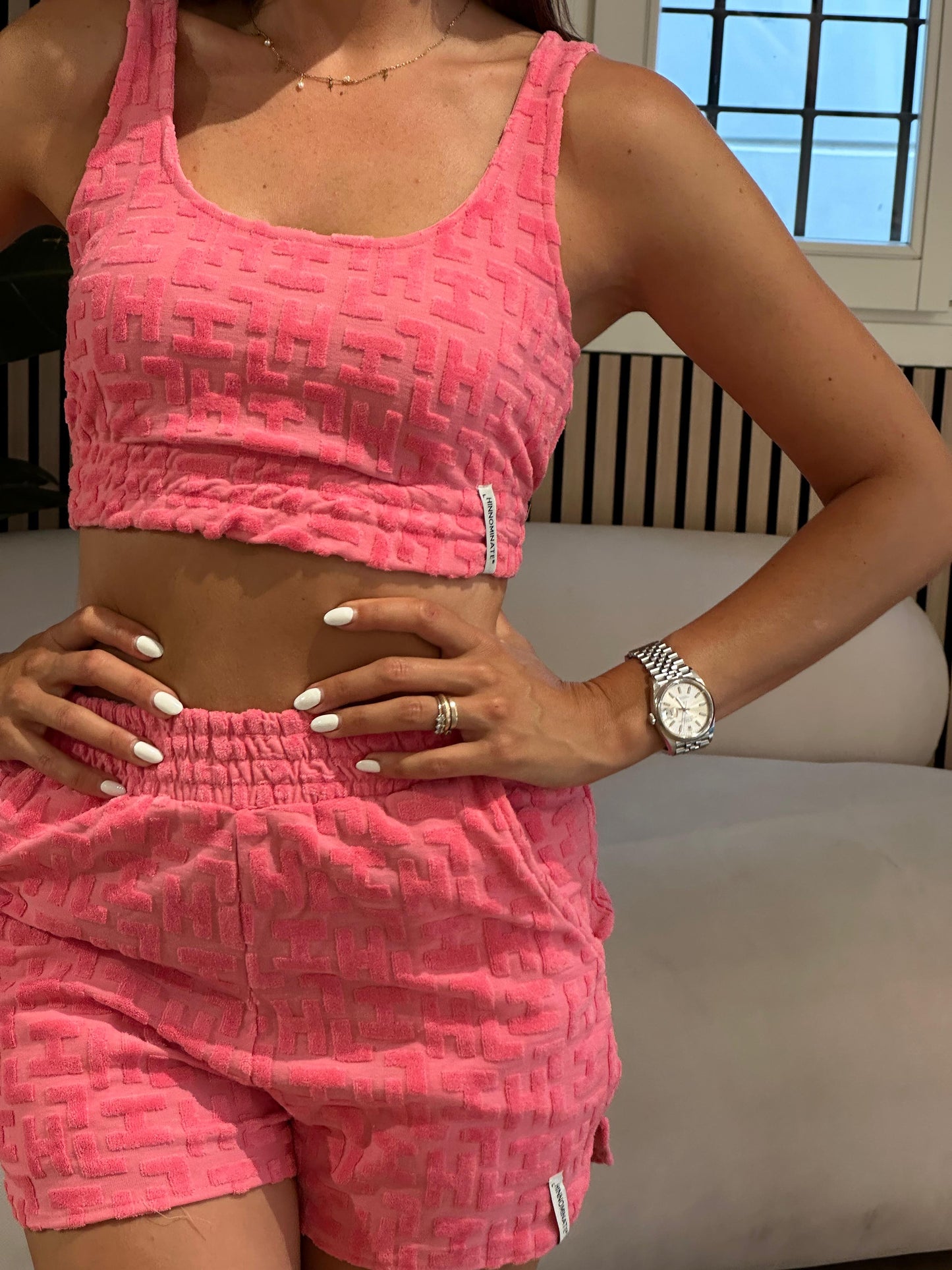 Crop top in spugna logata
