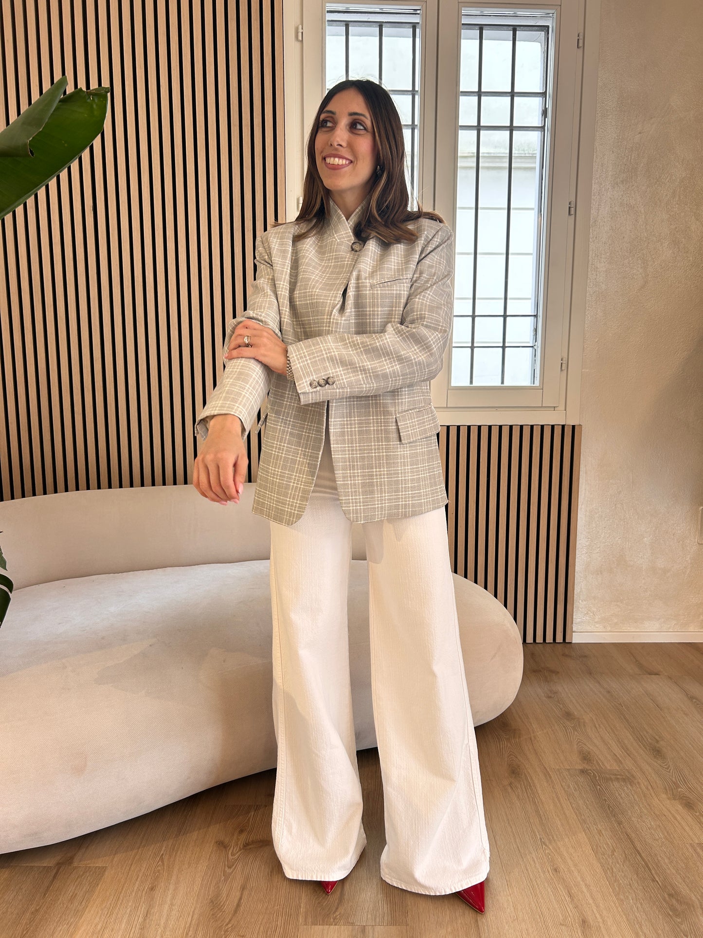 Blazer collo alto a quadri