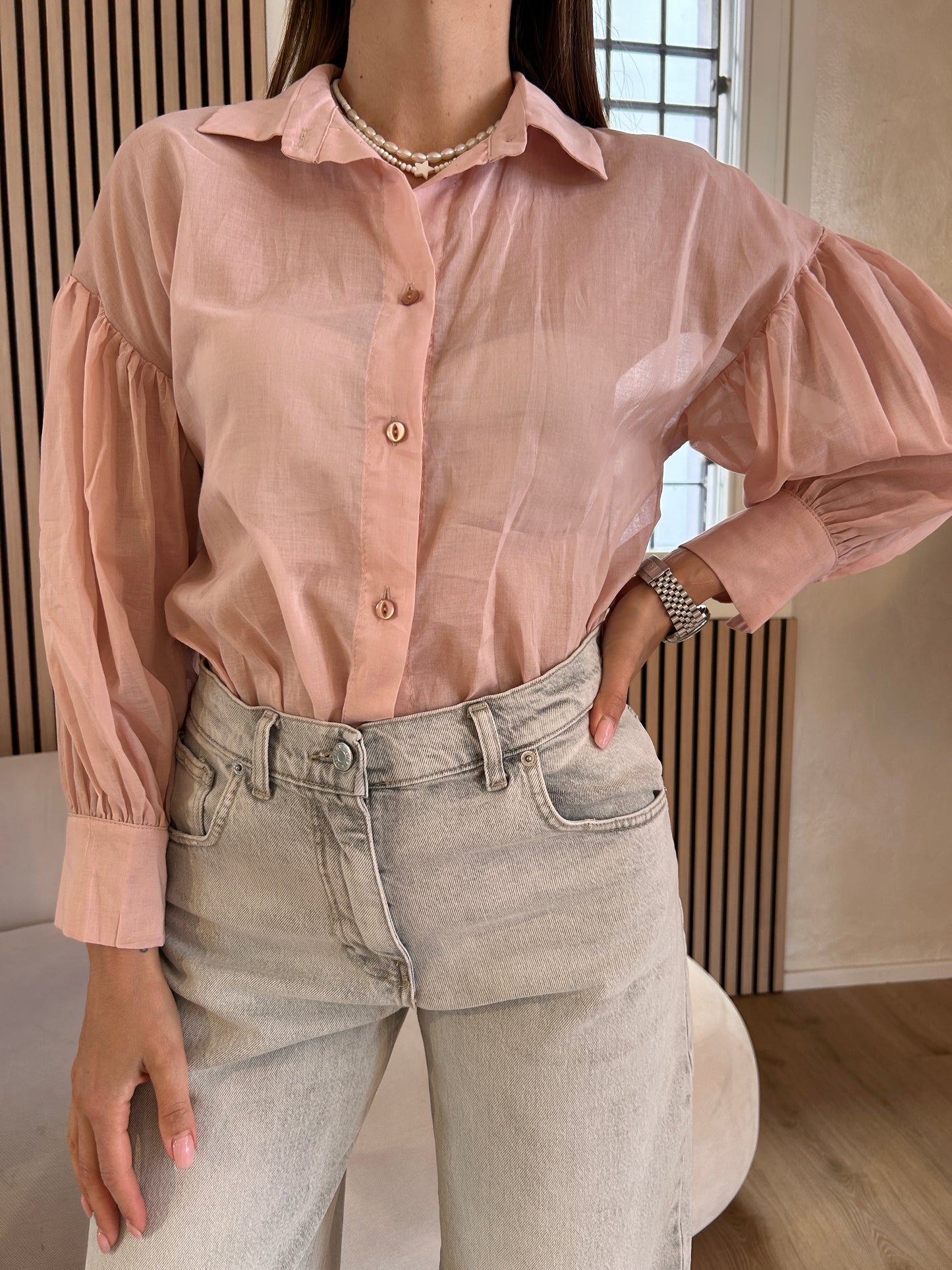 Camicia voile rosa