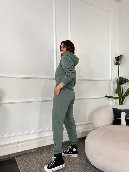 Pantalone in felpa basico con elastico muschio
