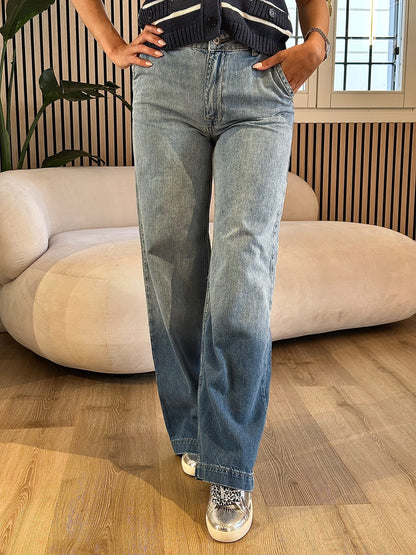 Jeans sfumati a gamba larga