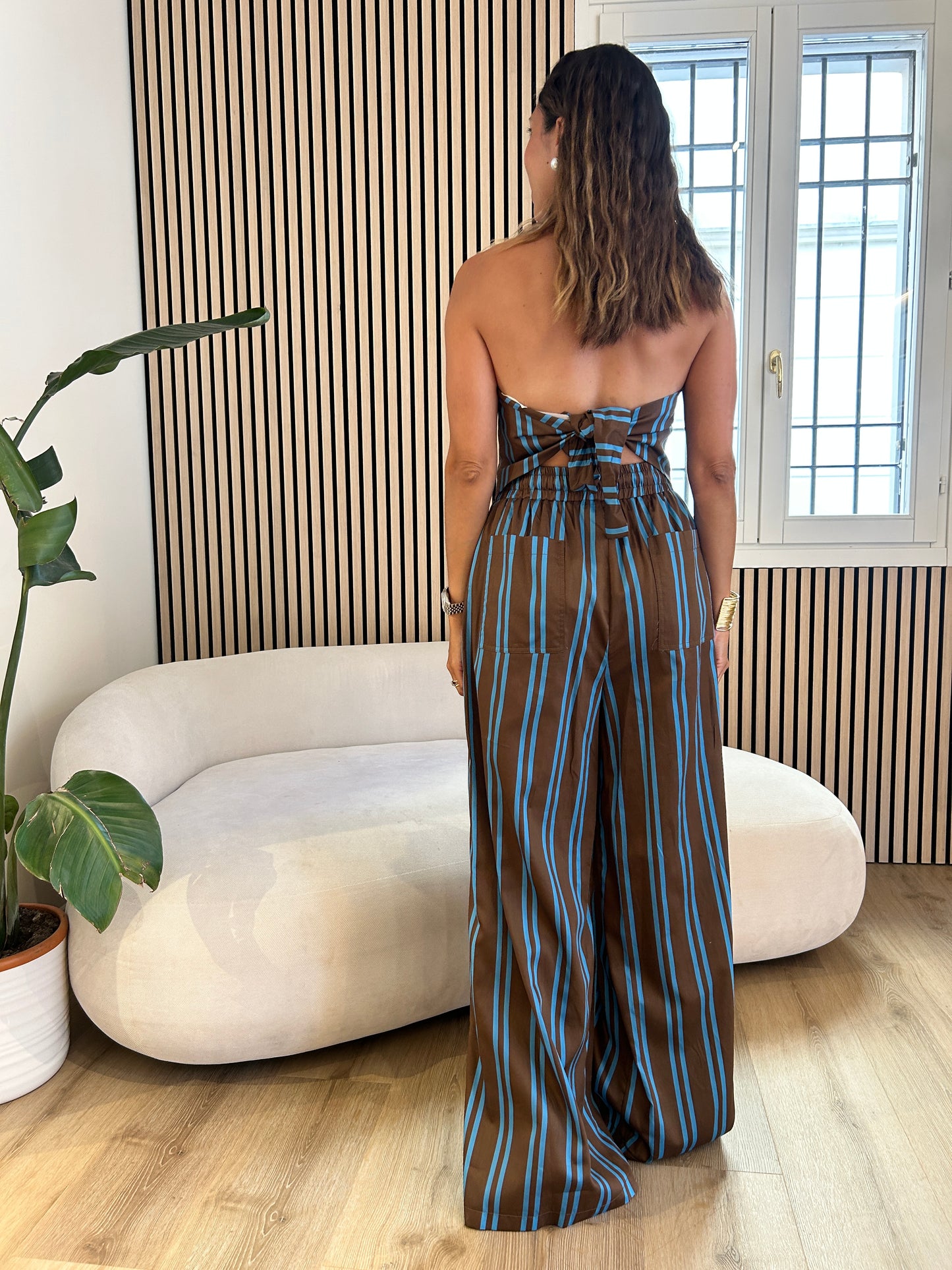 Pantalone tabacco/azzurro