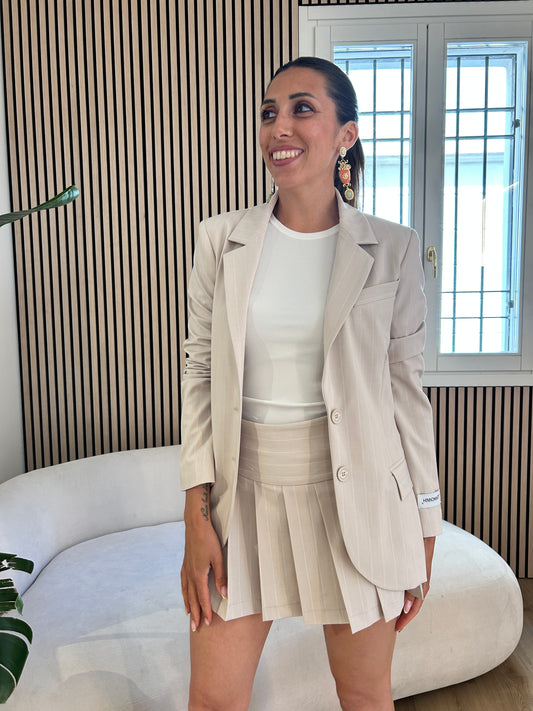Giacca gessata monopetto beige