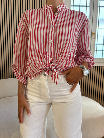 Camicia coreana gessata rossa