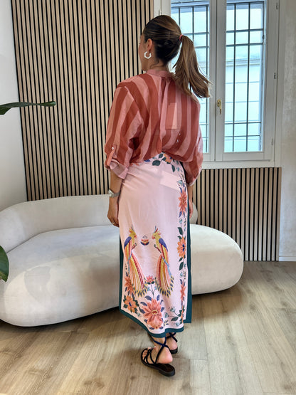 Camicia rigata cipria/tabacco
